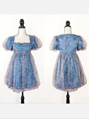 🦋LAST🦋 NWT Storia Ditsy Bubble Hem Baby Doll Mini Dress, Size Medium